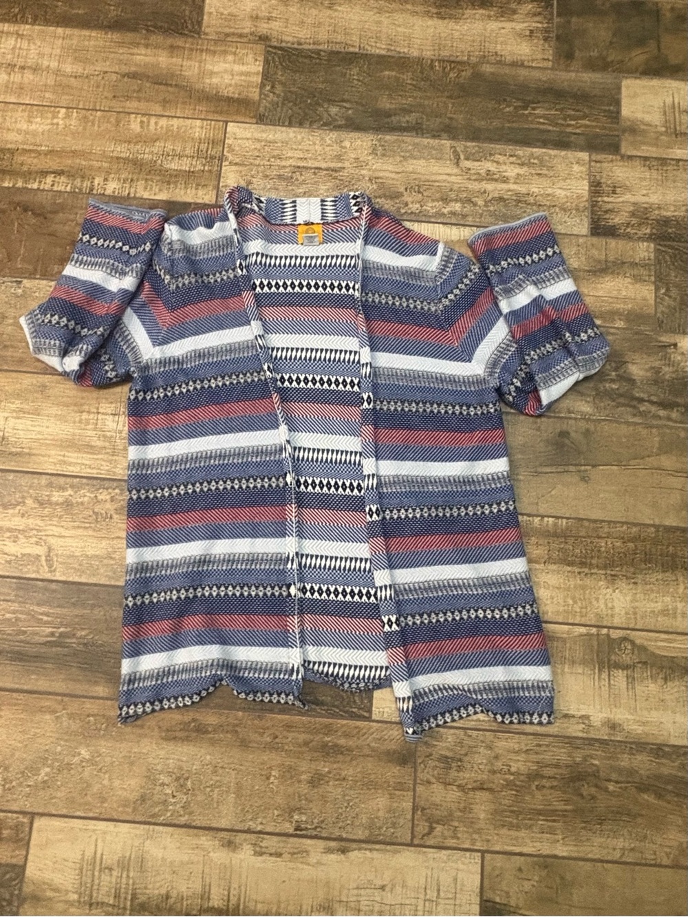 Ruby Rd. Striped Open-Front Cardigan in Blue, Pink & White